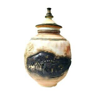 Don Johns Studio Pottery Large Lidded Jar, Mid Century Modern MCM Brutalist Art